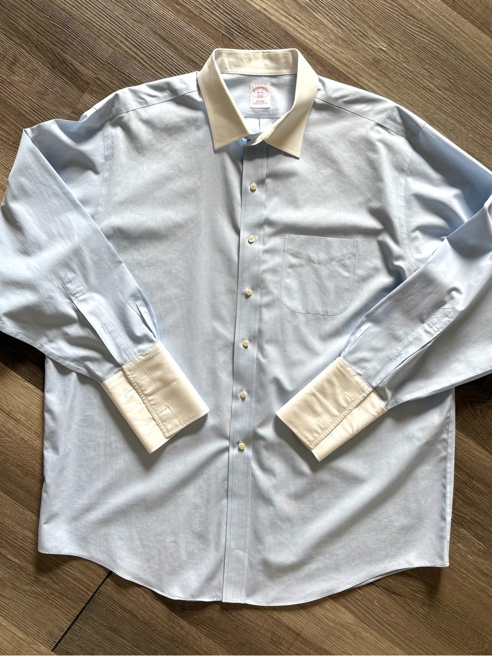 Brooks Brothers 346 Non-Iron Cotton Dress Shirt Blue White Contrast 18-35 2XL